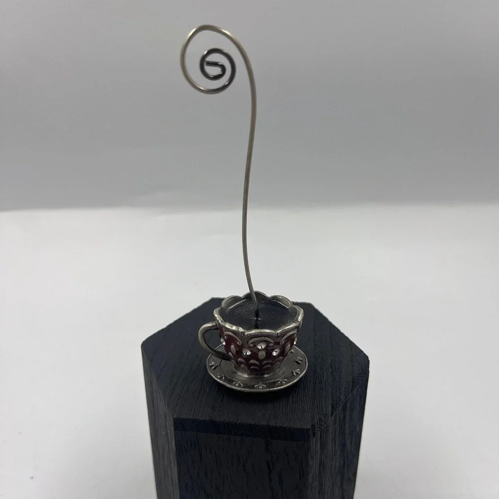 Vintage Style Burgundy Jeweled Teacup Photo Holder Rhinestone Place Card Stand